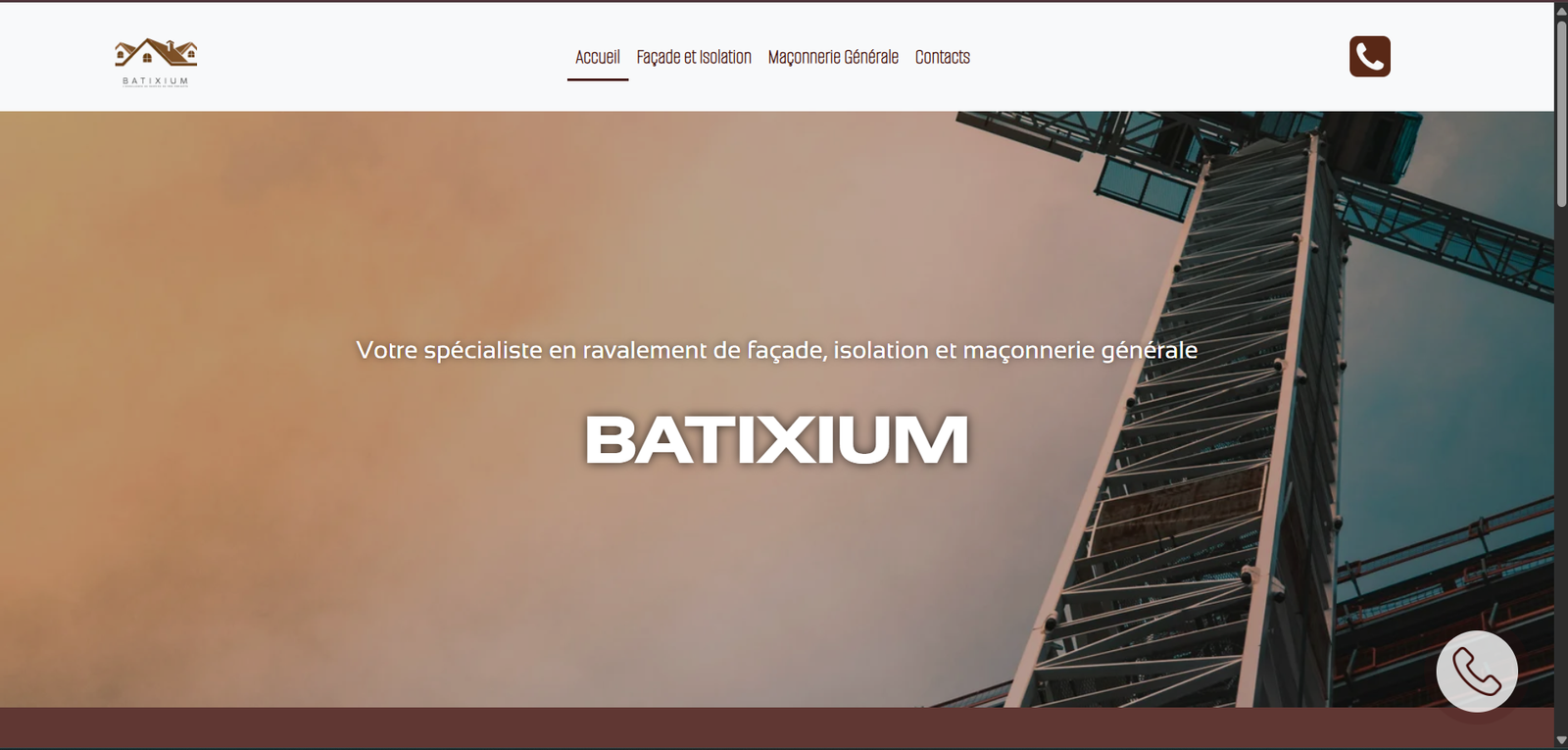 Aperçu du projet Batixium — Site vitrine multipage