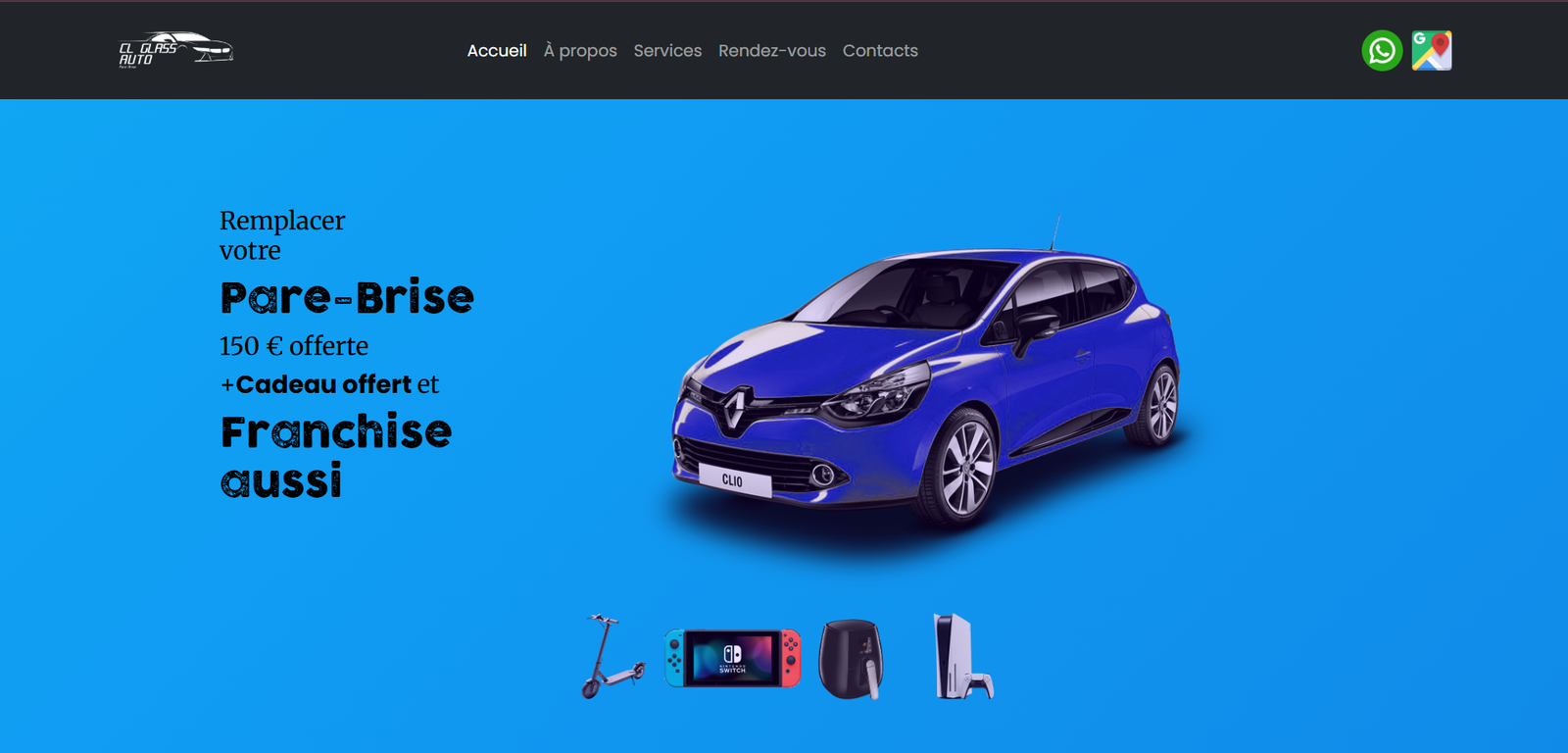 Aperçu du projet CL Glass Auto — Site vitrine · Prise de rendez-vous