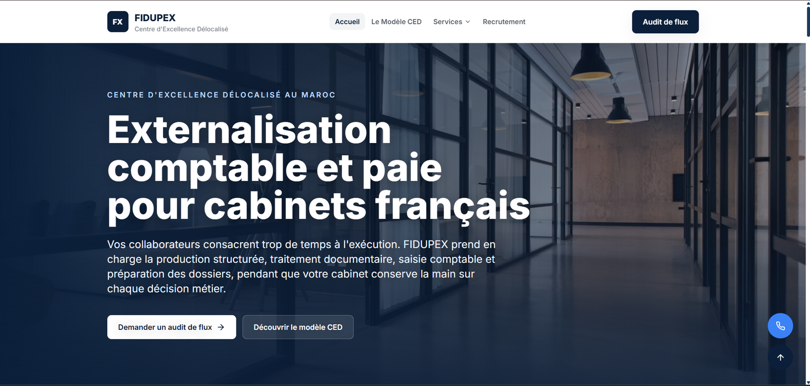 Aperçu du projet FIDUPEX — Site vitrine multipage
