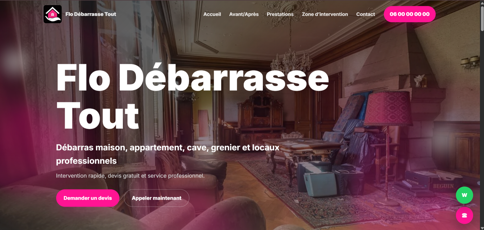 Aperçu du projet Flo Débarrasse Tout — Site vitrine multipage
