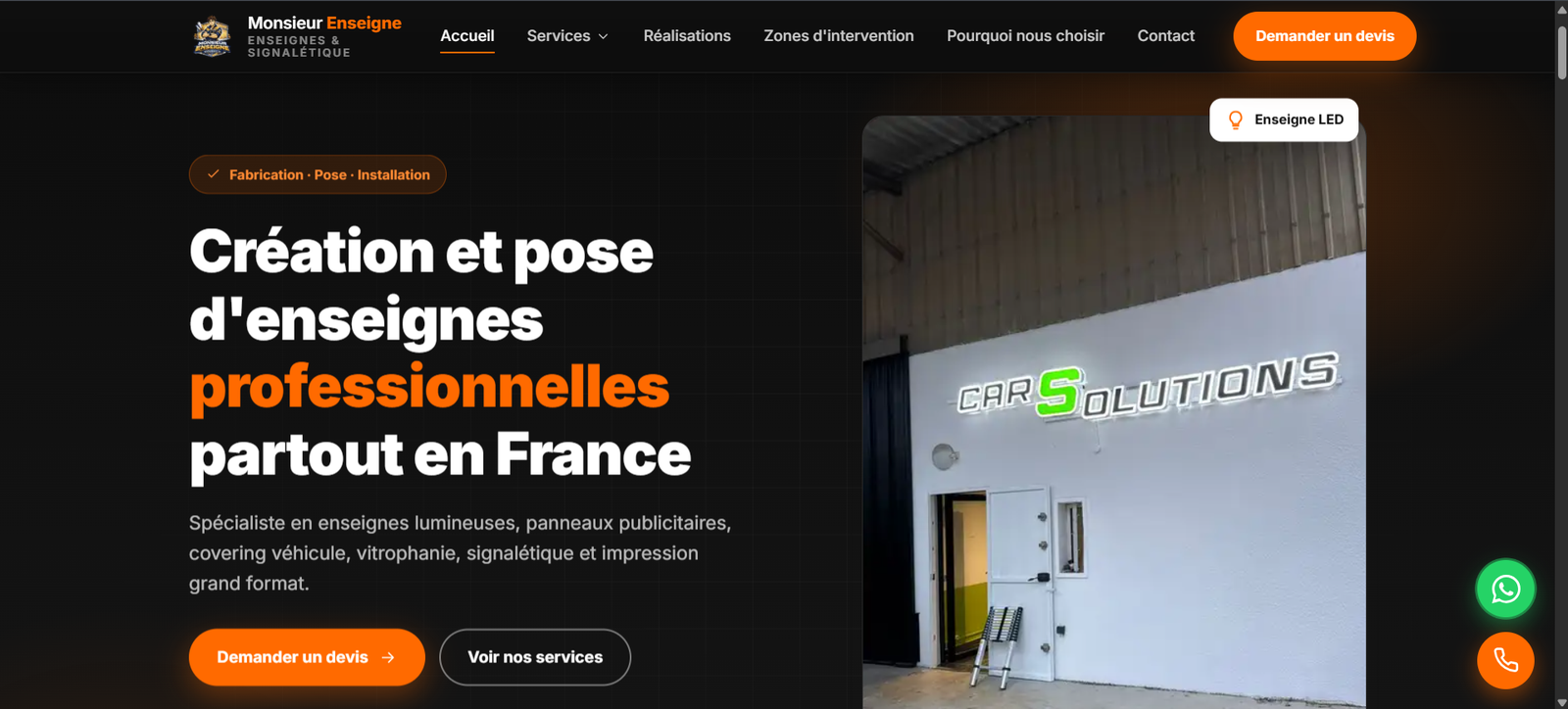 Aperçu du projet Monsieur Enseigne — Site vitrine multipage